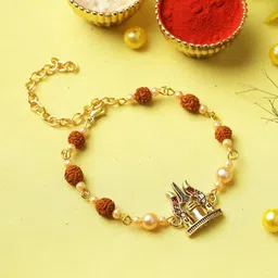 Aapno Rajasthan Shiva Trishul Rudraksh Bracelet Rakhi with Roli Chawal & Greeting Card-picture-38