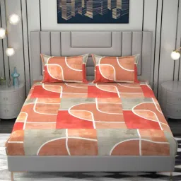 fine tex world Orange Abstract 220 TC Microfiber King Size Fitted Bedsheet With 2 Pillow Covers-picture-26