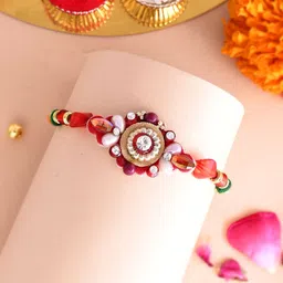 Aapno Rajasthan Lord Ganesha Beaded Rakhi With Roli Chawal & Greetings Card-picture-21