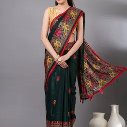MAHALASA Paisley Printed Mirror Work Jute Cotton Saree-picture-4