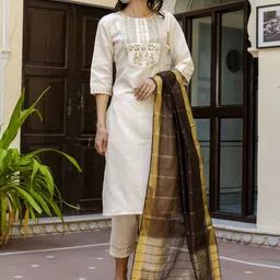VredeVogel Floral Printed Round Neck Regular Straight Kurta With Trouser With Dupatta-picture-15