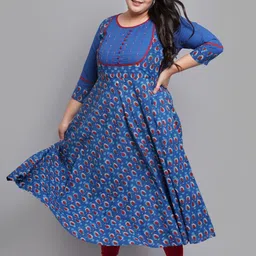 YASH GALLERY Women Blue & Red Ethnic Motifs Plus Size Printed Anarkali Kurta-picture-18