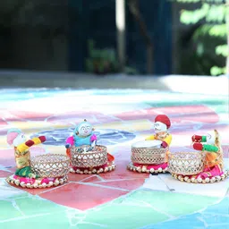 Kaameri Bazaar 4Pc Yellow & Red Raja Rani Puppet-Dolls Decorative Tealight Candle Holder-picture-19