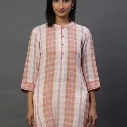 AURELIA Checked Mandarin Collar Pure Cotton Kurti-picture-21
