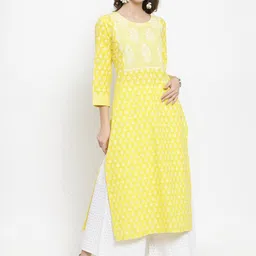 Varanga Women Yellow Ethnic Motifs Printed Panelled Pure Cotton Kurti with Palazzos-picture-10