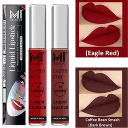 MI FASHION Set of 2 Smudge Free Matte Finish Moisturizing Liquid Lipstick - Red & Brown-picture-38