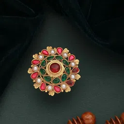 Jazz and Sizzle Gold Plated Stone Studded & Beaded Adjustable Finger Ring-picture-28