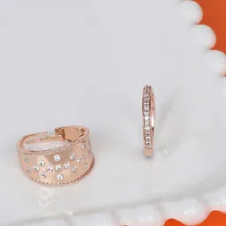 Zaveri Pearls Set Of 2 Rose Gold-Plated White CZ-Studded Adjustable Finger Rings-picture-19