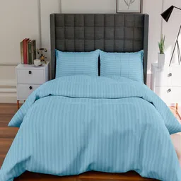 AVI Unisex Turquoise Blue Striped Pure Cotton 300 TC Duvet Cover With Pillow Cover-picture-24