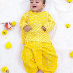 KID1 Boys Leheriya Printed Gotta Patti Work Round Neck Pure Cotton Kurta With Trousers-picture-17