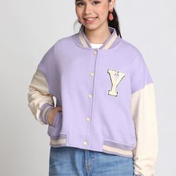 Lil Tomatoes Girls Typography Printed Fleece Varsity Jacket-picture-25