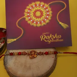 Anouk Ganesh Charm Rakhi & Greeting Card & Roli Rice Gift Set image 5