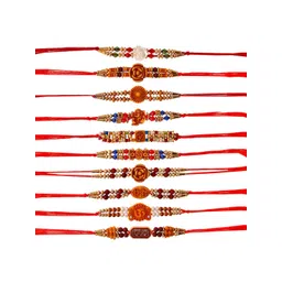 CraftVatika Set Of Rakhi 10 Beaded Rakhis With Greeting Card image 2