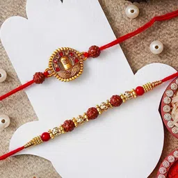 eCraftIndia Set Of 2 Shivalinga Rudraksha Rakhi With Roli Chawal image 3