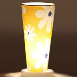 Devansh Yellow & White Floral Printed Wooden Table Lamps image 2