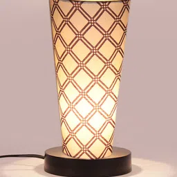Devansh White Cotton Cylinder Table Lamps With Brown Round Wood Base image 3