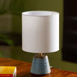 ExclusiveLane White & Brown Contemporary Bedside Standard Wooden Table Lamp with Shade image 3