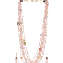 rubans `Rubans 22K Gold-Plated Rose-Quartz Zirconia Multilayer Statement Necklace Set image 4