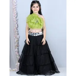 THE LITTLE CELEBS Girls Embellished Beads and Stones Ready to Wear Lehenga & image 5