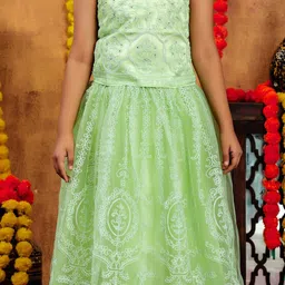 BAESD Girls Embellished Beads and Stones Ready to Wear Lehenga & Blouse With Dupatta image 5