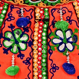 ahhaaaa Girls Orange & Blue Embroidered Ready to Wear Cotton Lehenga Choli With Dupatta image 3