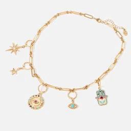 Accessorize London Gold-Toned & Red Charm Collar Necklace image 5