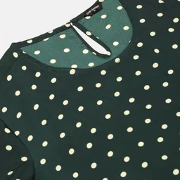 Style Quotient Women Green & White Polka Dot Print Regular Top image 2