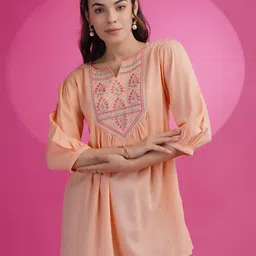 KALINI Floral Embroidered Thread Work A-Line Kurti image 2