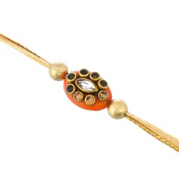 Shoshaa Gold-Toned Orange Kundan Stone Single Bhai Rakhi image 2
