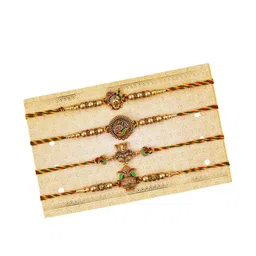 eCraftIndia Set of 4 Shrinathji & Ganesha Designer Rakhis Set With Cashew Almond Dryfruits image 4