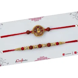 eCraftIndia Set Of 2 Shivalinga Rudraksha Rakhi With Roli Chawal image 4