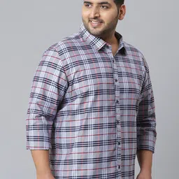 Instafab Plus Men Grey Classic Tartan Checks Opaque Checked Casual Shirt image 3