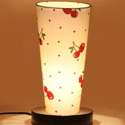 Devansh White Cotton Cylinder Table Lamps With Black Round Wood Base image 5