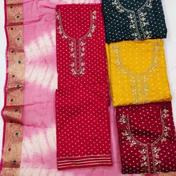 NEGRONI Polka Dots Woven Design Beads and Stones Pure Silk Unstitched Dress Material image 5