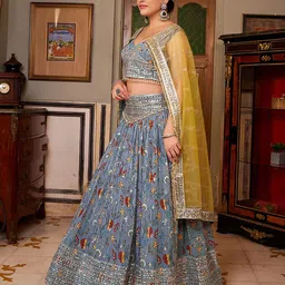SHOPGARB Embroidered Sequinned Semi-Stitched Lehenga & Unstitched Blouse With Dupatta image 5