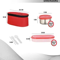 trueware Red Tasty Double Decker 1100ml Stainless Steel (Set Of 3) Lunch Box image 3