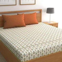 chhavi india Beige Floral 210 TC Microfiber King Sized Bedsheet with 2 Pillow Covers Supreme Collection-picture-11