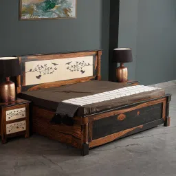 fabuliv Venetian Sheesham Wood King Size Bed in Dual Finish With Hydraulic Storage image 1