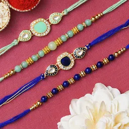 eCraftIndia Unisex Set of 4 Beads & Kundan-Studded Rakhis with Roli & Chawal image 4