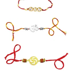 Yellow Chimes Set Of 3 Rakhi With Roli Rice & Greeting Card image 3