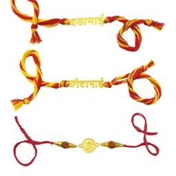 Yellow Chimes Set Of 3 Rakhi With Roli Rice & Greeting Card image 2