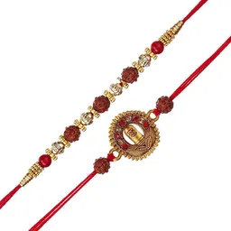eCraftIndia Set Of 2 Shivalinga Rudraksha Rakhi With Roli Chawal image 2