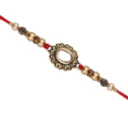Aapno Rajasthan Beaded Thread Rakhi with Roli Chawal & Greetings Card image 5