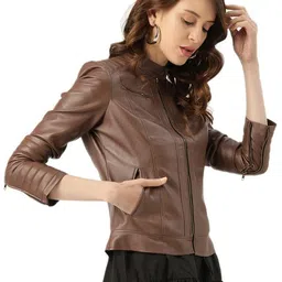 leather retail Faux Leather Women Regular Jacket (Brown) image 3