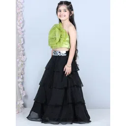 THE LITTLE CELEBS Girls Embellished Beads and Stones Ready to Wear Lehenga & image 2