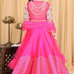 THE LITTLE CELEBS Girls Embellished Beads and Stones Ready to Wear Lehenga & Blouse With Dupatta image 5