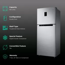 SAMSUNG 301 Litres 3 Star Frost Free Double Door Convertible Refrigerator with Stabilizer Free Operation (RT34C4523S9/HL, Refined Inox) image 2