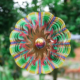 YORWAN 3D Metal Wind Spinners with Unique Mirror Ball Garden Decor | Sun Wind Spinner with Unique Mirror Ball |Backyard Ornaments Wind Spinner Decorations image 4