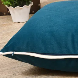 Clasiko Teal & White 2 Pieces Velvet Square Cushion Covers image 2