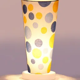 Devansh White & Blue Cotton Cylinder Table Lamps With Brown Round Wood Base image 5